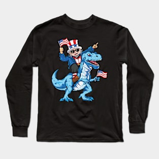 Uncle Sam Riding Dinosaur T Rex 4th Of July Long Sleeve T-Shirt